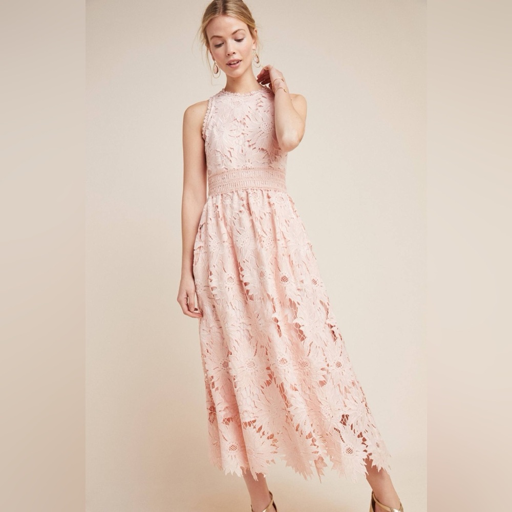 Shoshanna Light Pink Lace Midi Dress